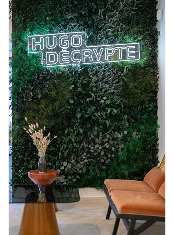 Mur végétal pour Hugo Décrypte, réalisé par Atelier Gambetta